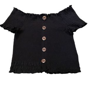Rue 21 black smocked crop top with buttons